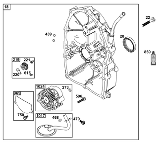 Crankcase Cover/Sump Group Diagram and Parts List for 61H277-0108-E1  Briggs and Stratton Engine